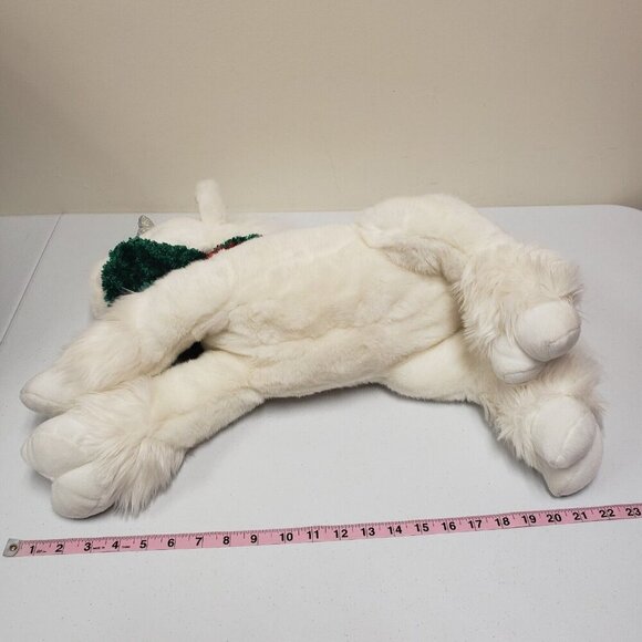 Commonwealth White Unicorn Red Green Scarf Silver Horn 1999 Rare Christmas Plush - Picture 9 of 11